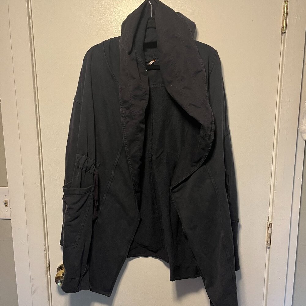 Free People Slouchy Hooded Cardigan Jacket Black Oversized Drawstring Women’s S